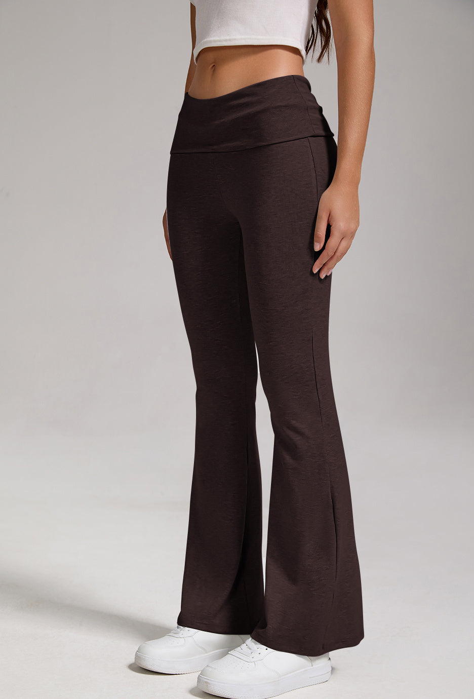 Sports, Leisure And Exercise Women's Low Waisted Flared Pants With Exposed Navel And Folded Waist Wide Leg Pants