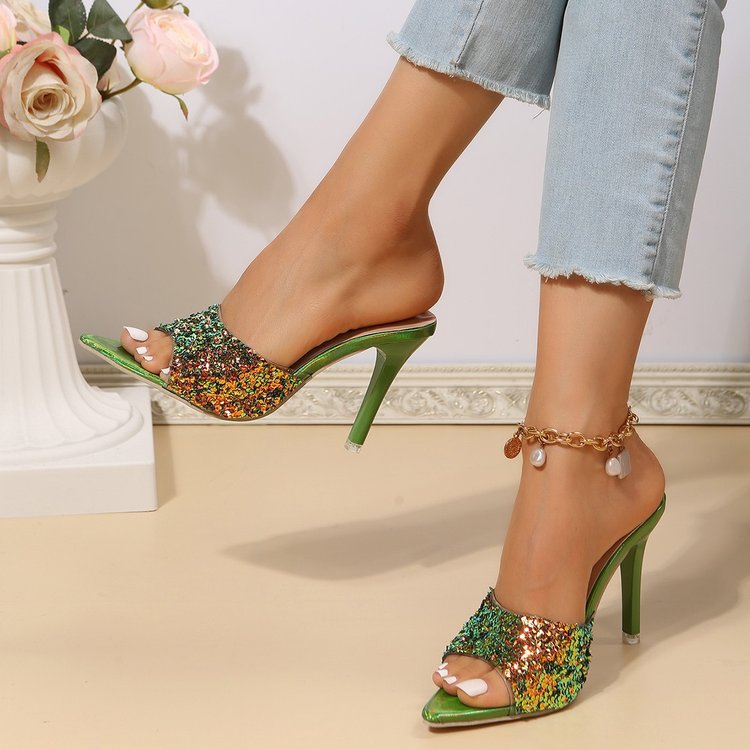 European And American Style Sequin High Heels Sandals